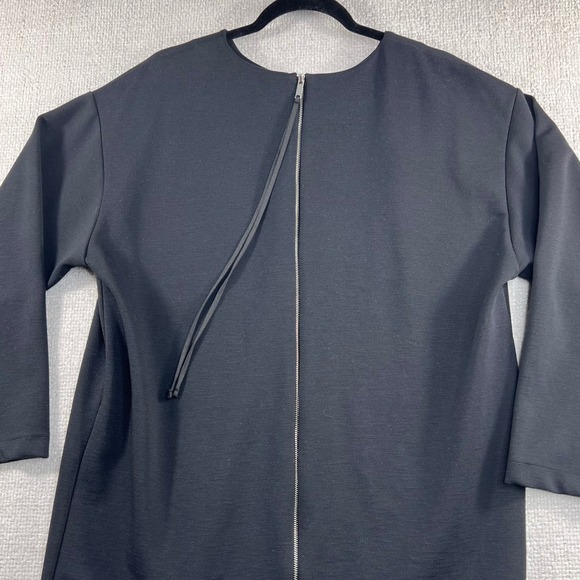 ZARA Black Shift Dress 3/4 Sleeve Crew Neck Back Zip Stretch USA L - Picture 10 of 10